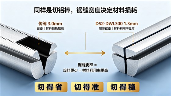 DS2-DWL300铝棒精密锯-锯缝损耗对比图